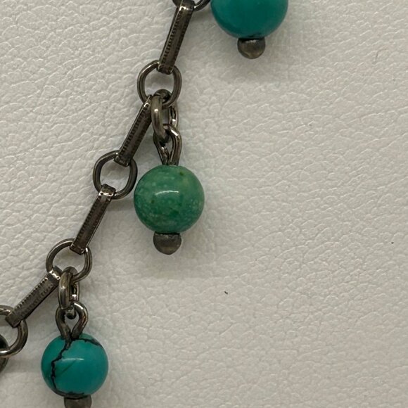 Antique Silver-tone Necklace Turquoise Colored Beads, Thumbless Clasp, Early 190 - Picture 13 of 15